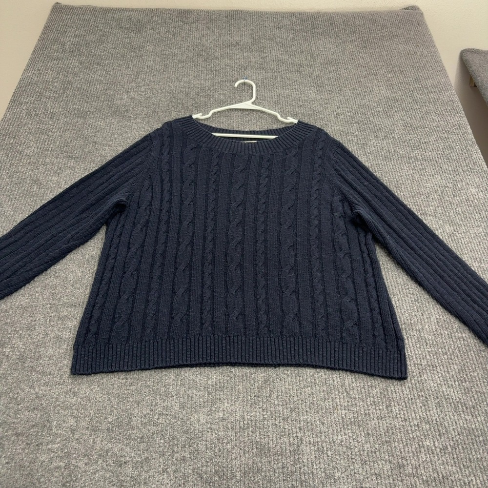 Talbots Sweater Womens 3X Navy Blue Cotton Cable Knit Classic Preppy